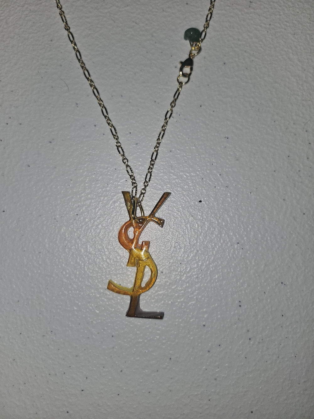 Handmade Resin Designer InspireYSL Logo Pendant Necklace in Gradient Gold-Bronze